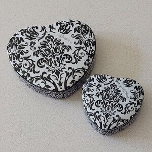 Set of 2 Brighton Black & White Floral Heart-Shaped Tins